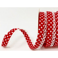 1 mtr Lace Edge Polka Dot Print Bias Binding- Various Colours - Cherry Pie Red