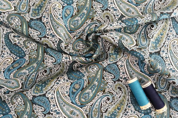 blues and greens paisley print fabric