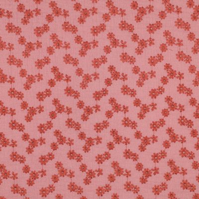 Embroidered Coral Double Gauze