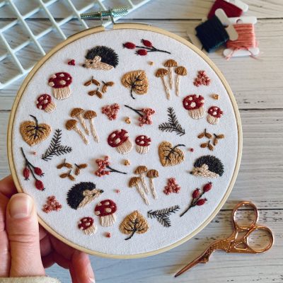 Hedgehog and Mushroom Embroidery Kit by Rose Stitch Art
