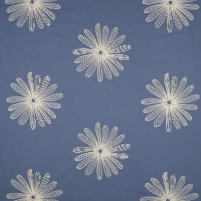 Embroidered Daisies Periwinkle Cotton