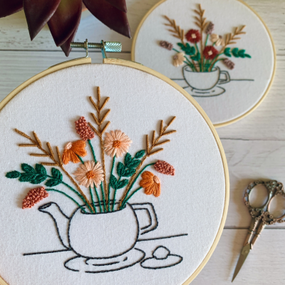 Floral Teapot Embroidery Kit