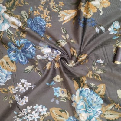 Silver grey floral print 18 wale needlecord