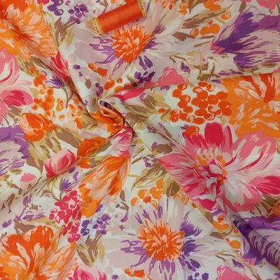 Orange floral cotton lawn