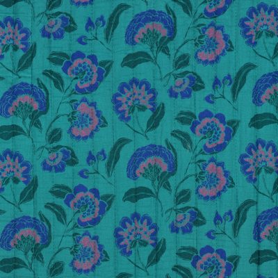 Quilted Aqua Hand Blocked Double Sided Double Gauze