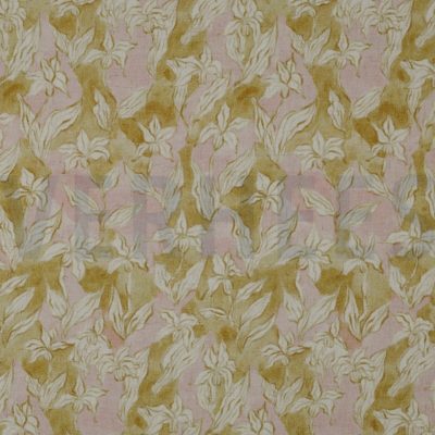 Yellow And Pink Viscose Linen Crepe