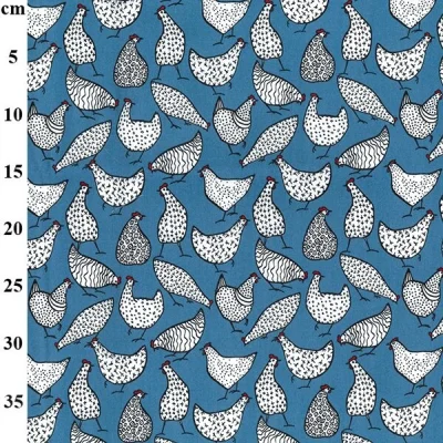 Blue Chickens 100% Cotton Poplin Print