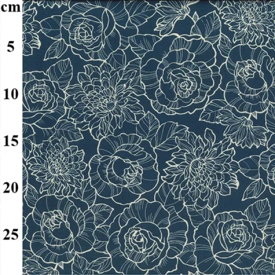 French Navy Floral Silhouette 100% Cotton Poplin Print