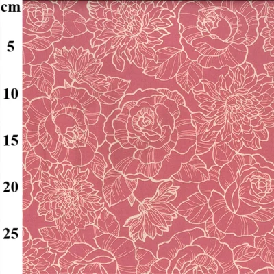 Dusty Rose Floral Silhouette 100% Cotton Poplin Print