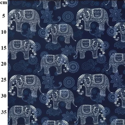 Navy Elephant 100% Cotton Poplin Print