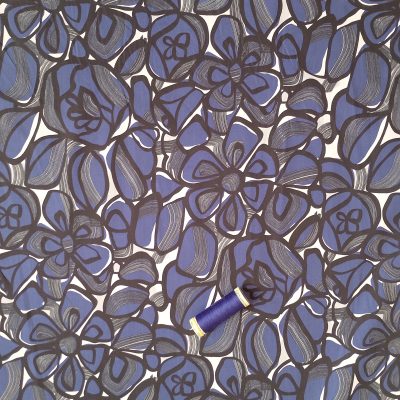 50s style Blue Floral Print 100% Cotton Lawn