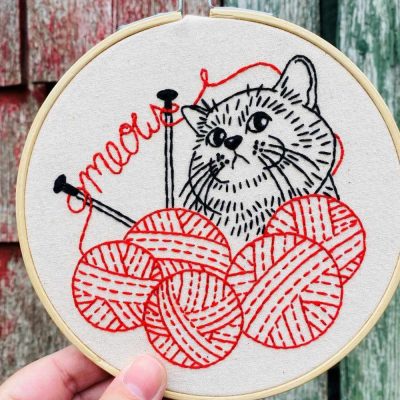 Kitten with Knitting Embroidery Kit - Hook Line & Tinker