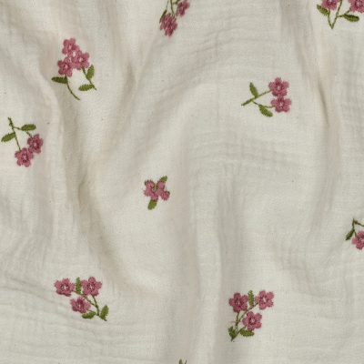 Cream Double Gauze with Tiny Embroidered Flowers