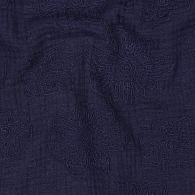 Navy Embroidered Flowers Double Gauze