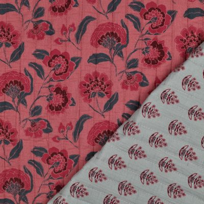 Block Print Floral Pink Pre-Quilted Double Sided Double Gauze