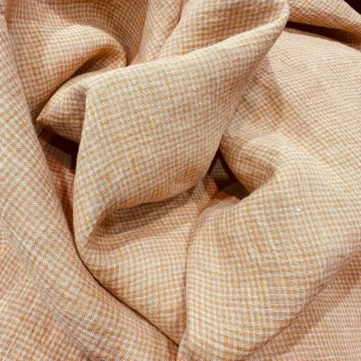 Alghero Ochre, Pup Tooth check, Washed Premium Pure Linen