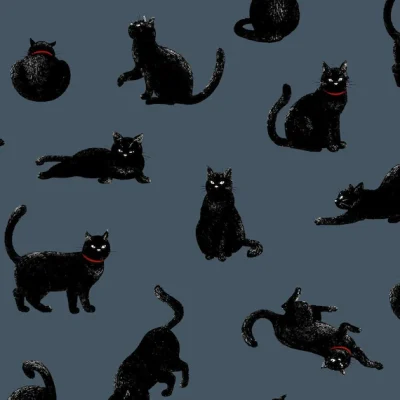 Black Cats on Teal Ground 100% Cotton