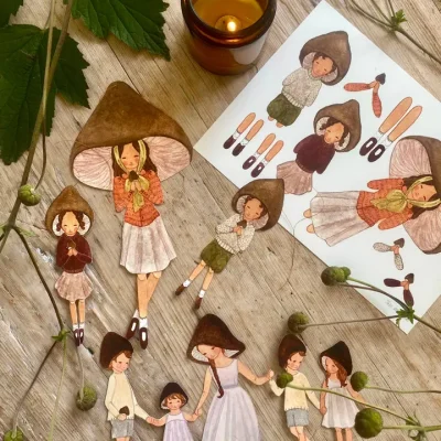 Brown Fungus Family Papercuts